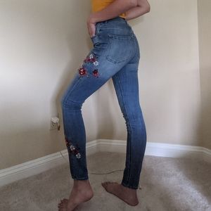 Floral embroidered high rise skinny jeans